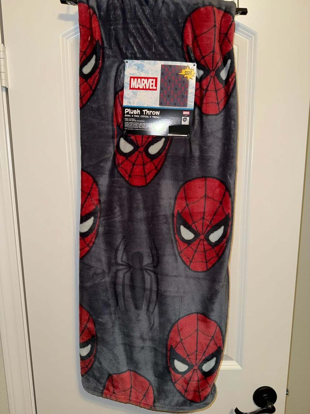 Marvel Spider-Man Plush Throw 50in x 70in Gray Red